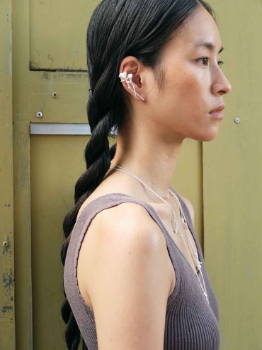 Silver Double Flower Ear Cuff