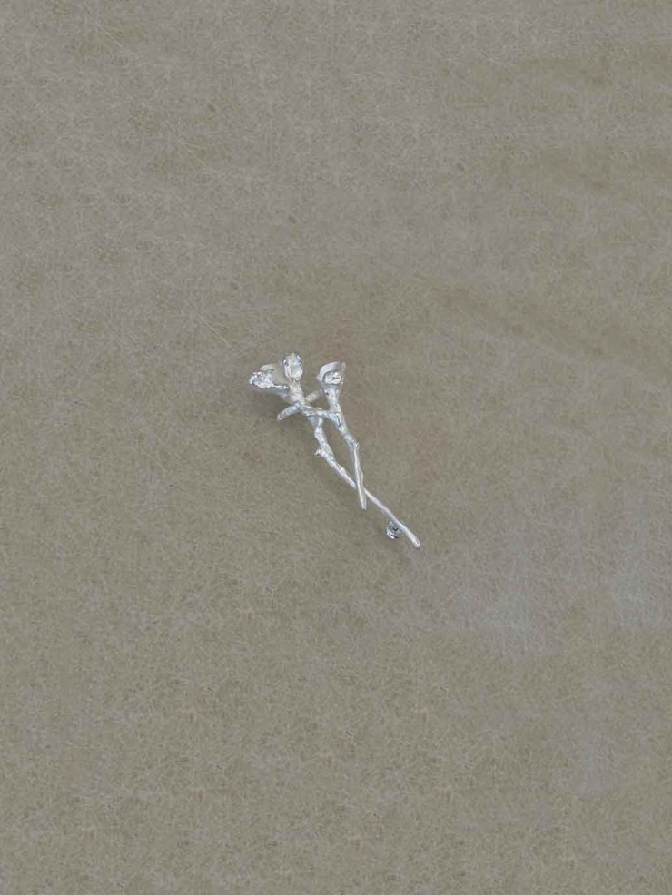 Silver Double Flower Ear Cuff