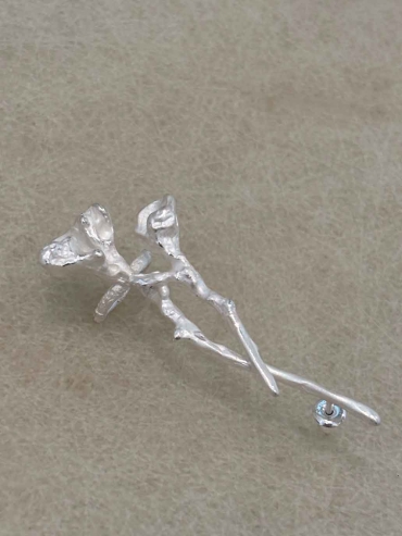 Silver Double Flower Ear Cuff