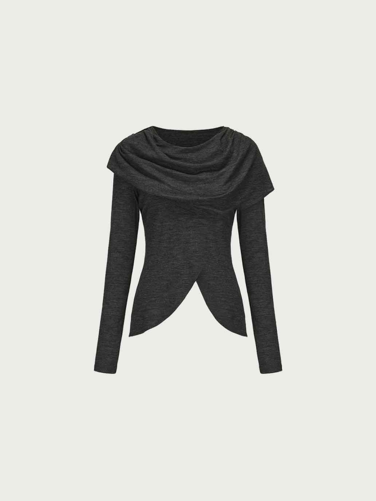 Grey Curved Hem Cowl Neck Knit Top
