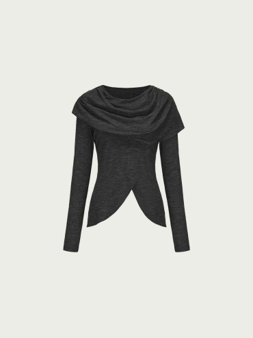 Grey Curved Hem Cowl Neck Knit Top