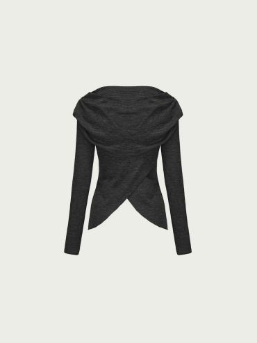 Grey Curved Hem Cowl Neck Knit Top
