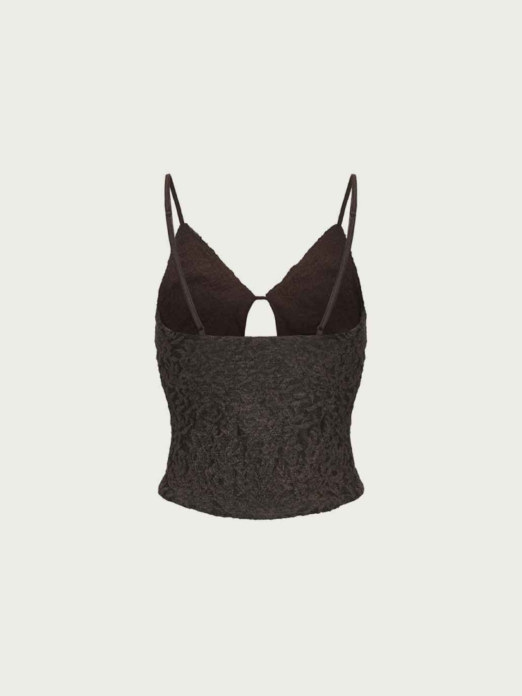 Grey Wool Lace Ruched Tank Top