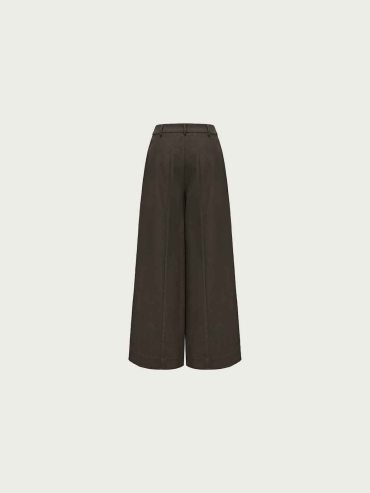 Brown Structured Pleated Wide-Leg Pants
