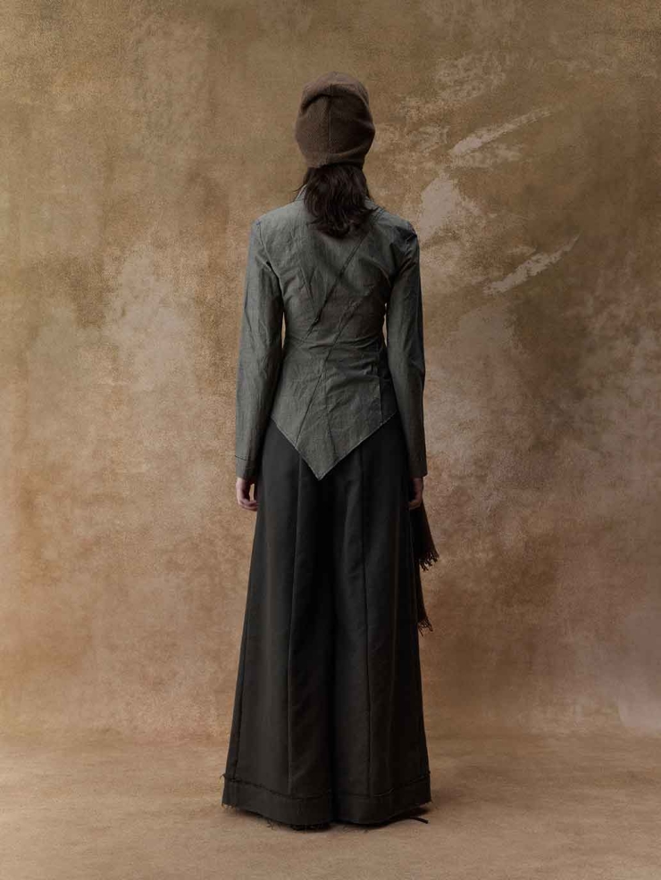 Brown Structured Pleated Wide-Leg Pants