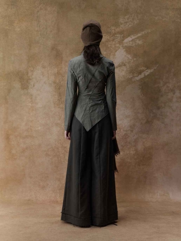 Brown Structured Pleated Wide-Leg Pants