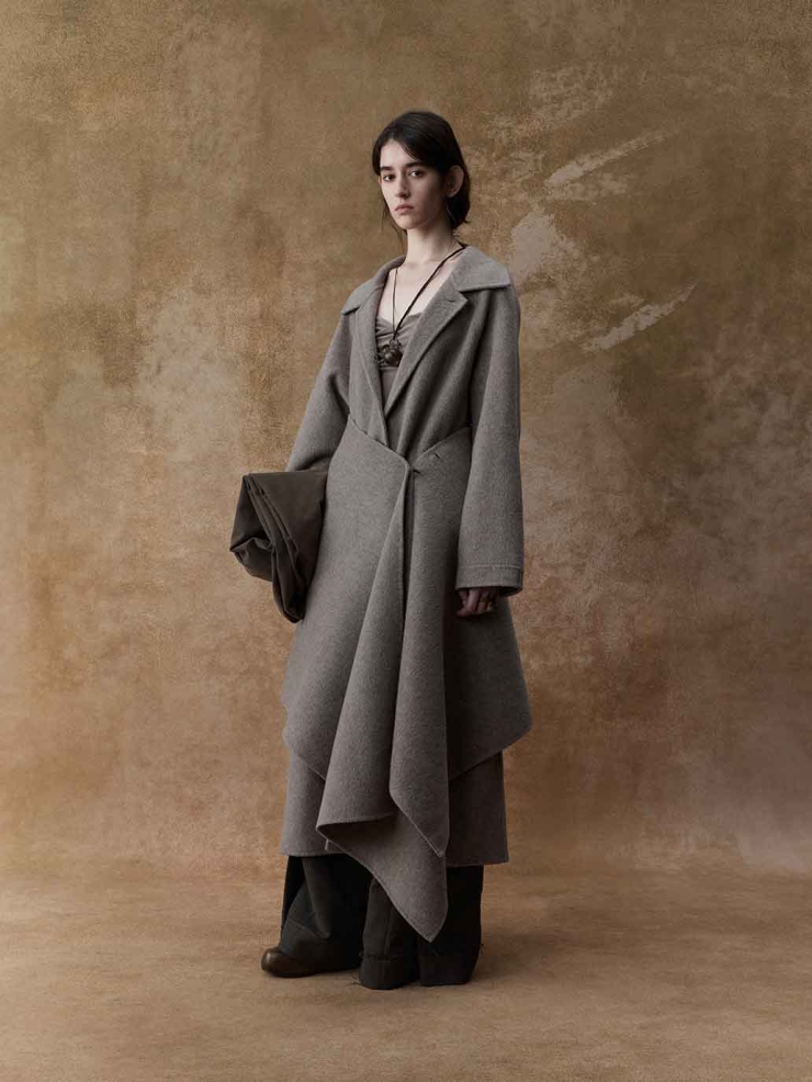 Brown Structured Pleated Wide-Leg Pants