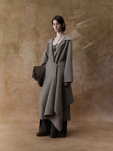 Brown Structured Pleated Wide-Leg Pants