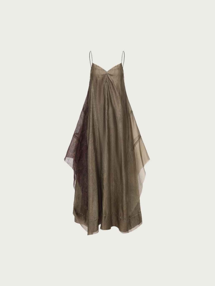 Brown Colorblock Print Dress