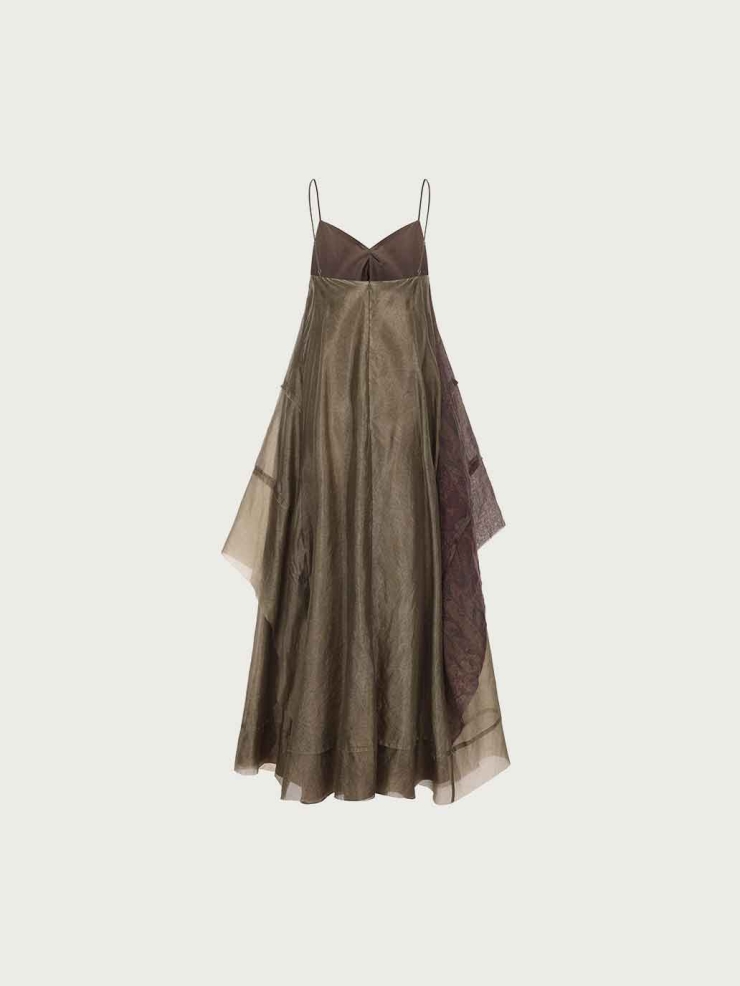 Brown Colorblock Print Dress