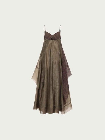 Brown Colorblock Print Dress