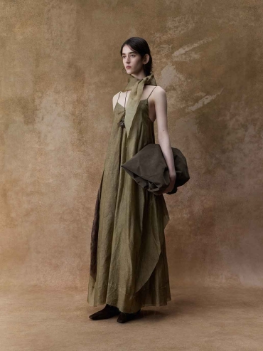 Brown Colorblock Print Dress