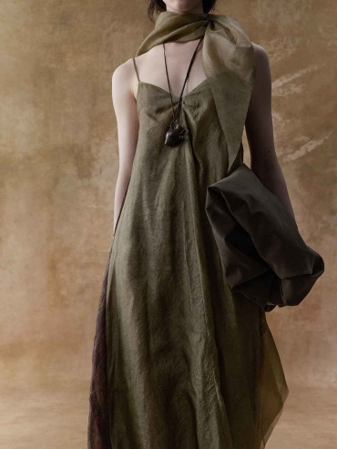 Brown Colorblock Print Dress