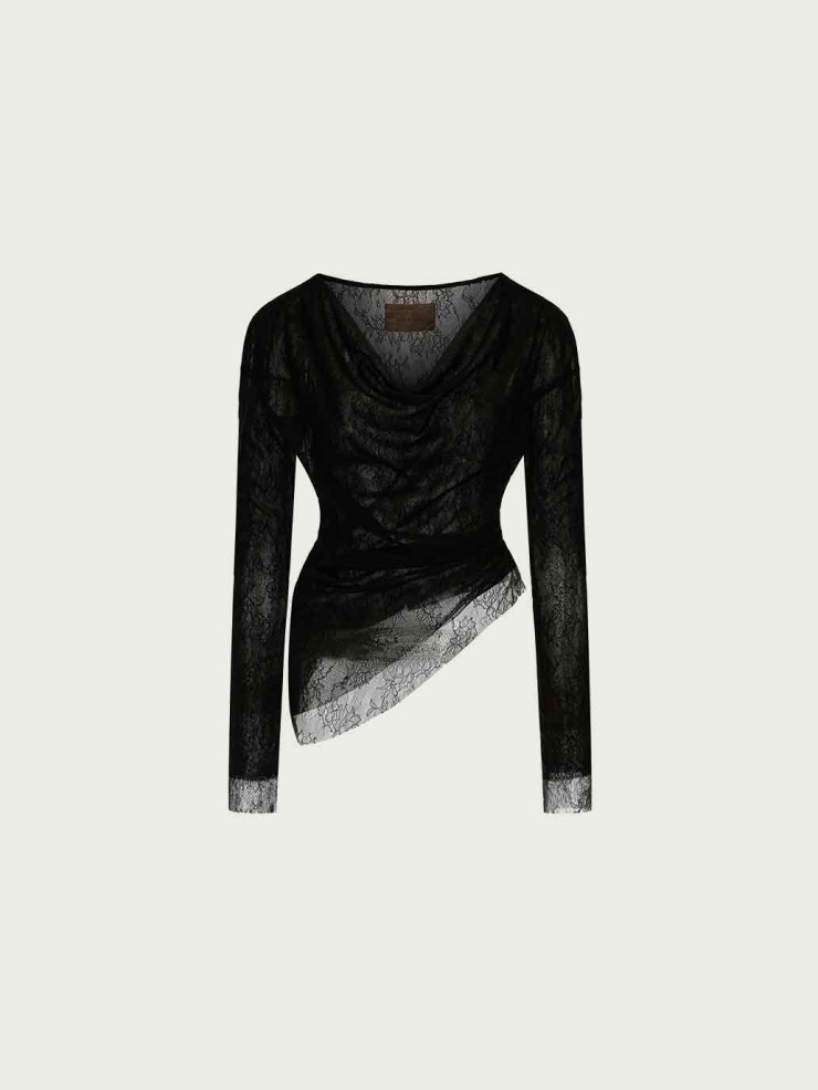 Black Asymmetrical Sheer One-Shoulder Top