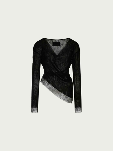 Black Asymmetrical Sheer One-Shoulder Top