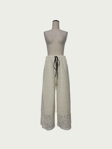 Grey Lace-Panel Plush Casual Pants