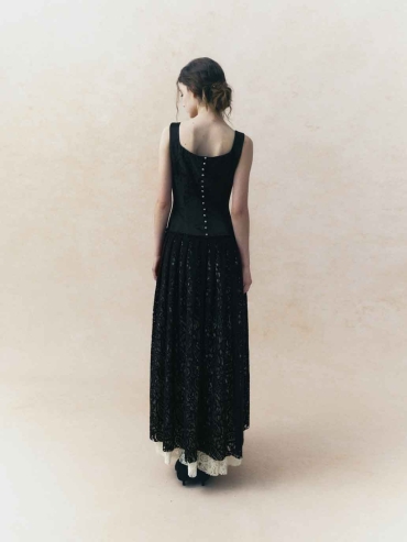 Black Square-Neck Low-Waist Tiered Dress