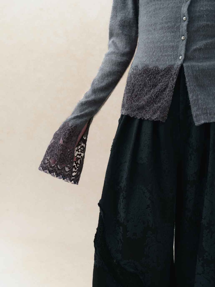 Grey Draped-Neck Fitted Drop-Shoulder Top