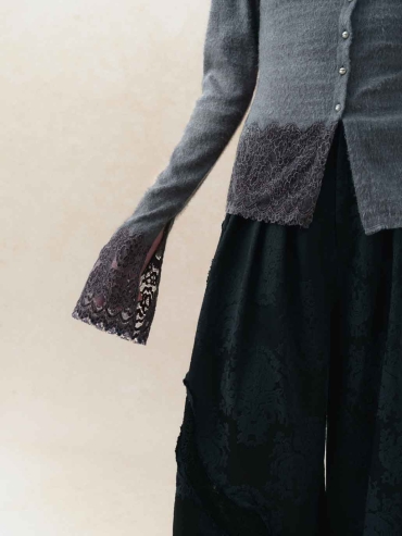 Grey Draped-Neck Fitted Drop-Shoulder Top