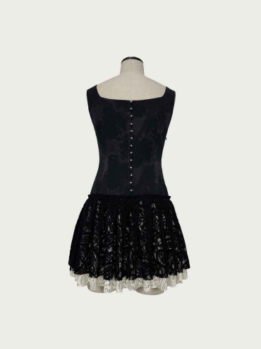Black Square-Neck Low-Waist Tiered Mini Dress