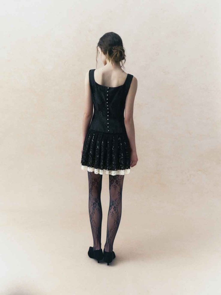 Black Square-Neck Low-Waist Tiered Mini Dress