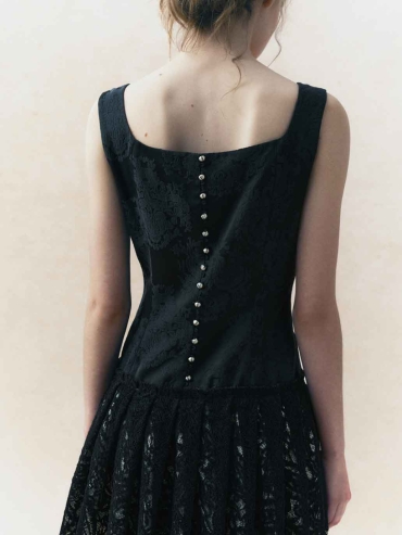 Black Square-Neck Low-Waist Tiered Mini Dress