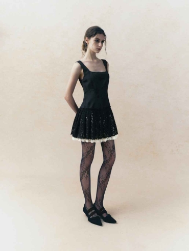 Black Square-Neck Low-Waist Tiered Mini Dress