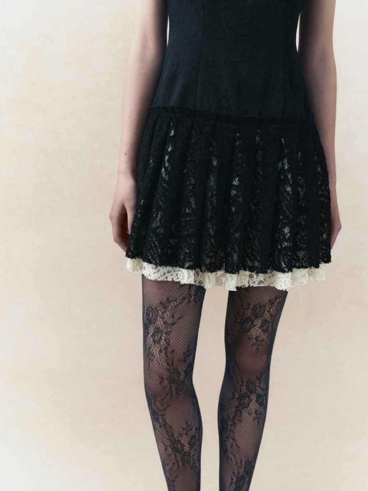 Black Square-Neck Low-Waist Tiered Mini Dress