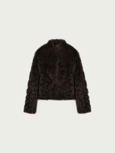 Brown Toscana Shearling Stand-Collar Short Jacket