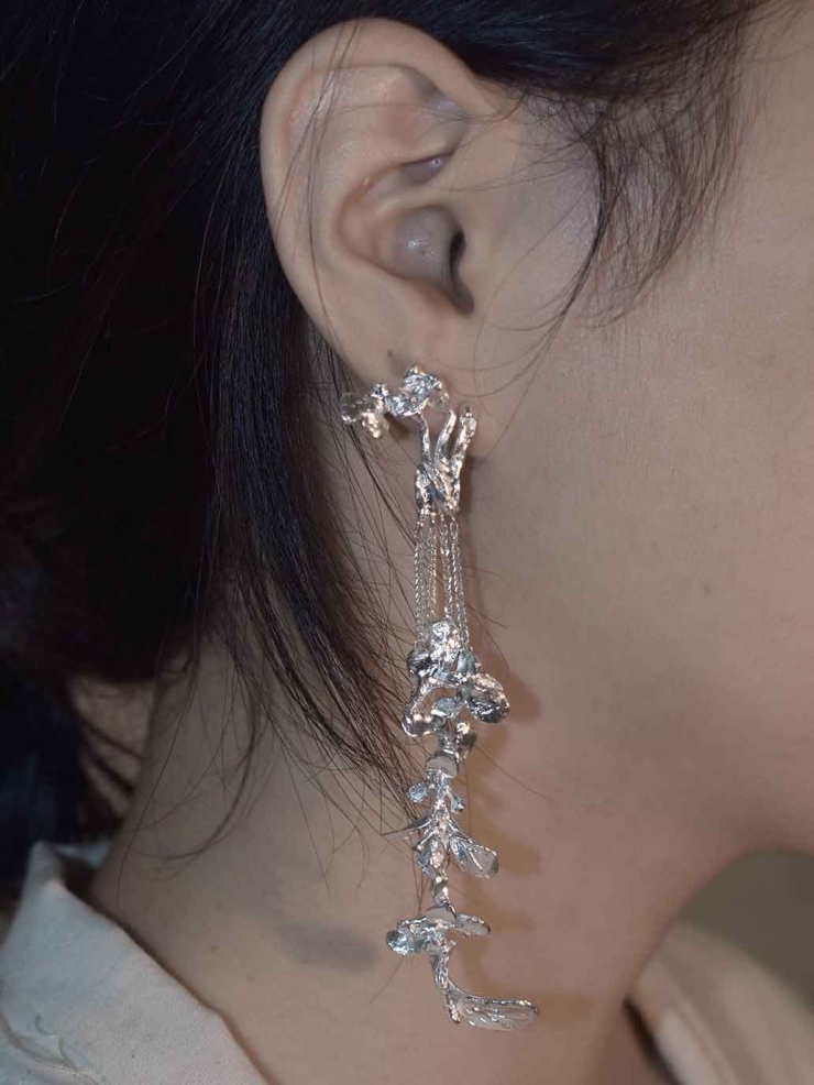 Silver Begonia Stud Earring- Left Single