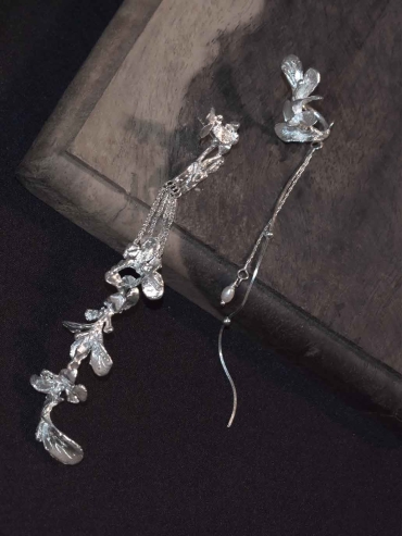 Silver Begonia Stud Earring- Left Single