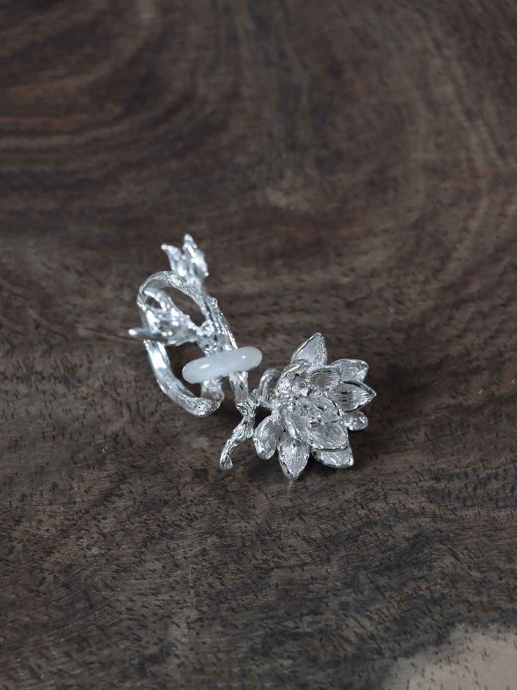 Silver Lotus-Inspired Ring