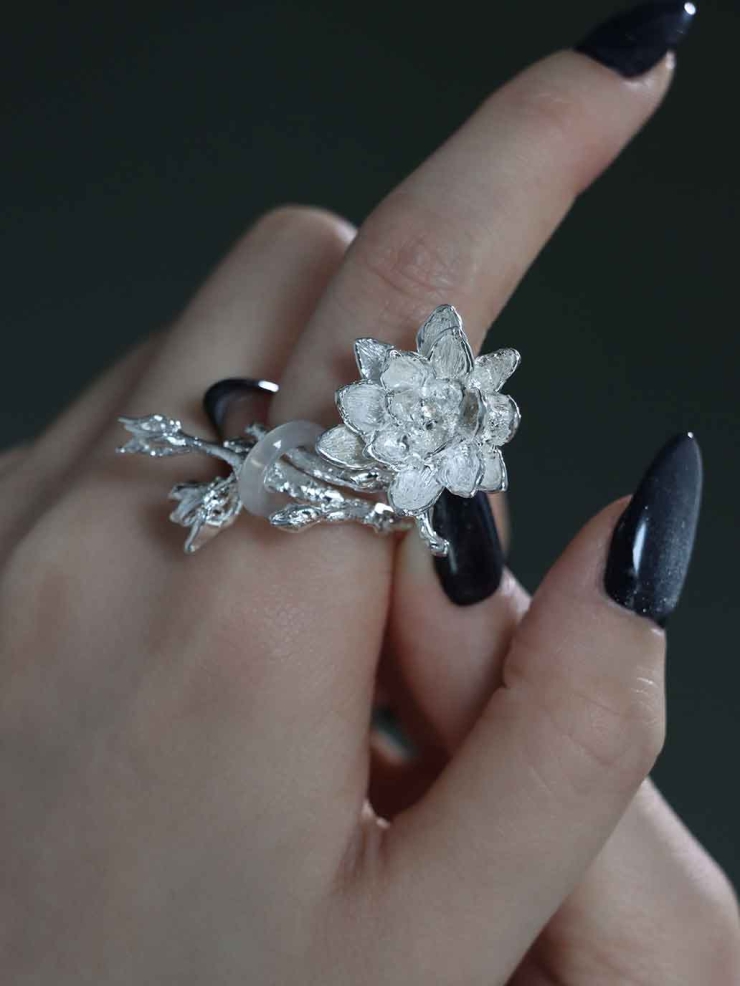 Silver Lotus-Inspired Ring