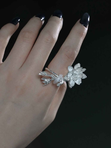 Silver Lotus-Inspired Ring