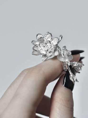 Silver Lotus-Inspired Ring