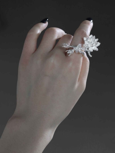 Silver Lotus-Inspired Ring
