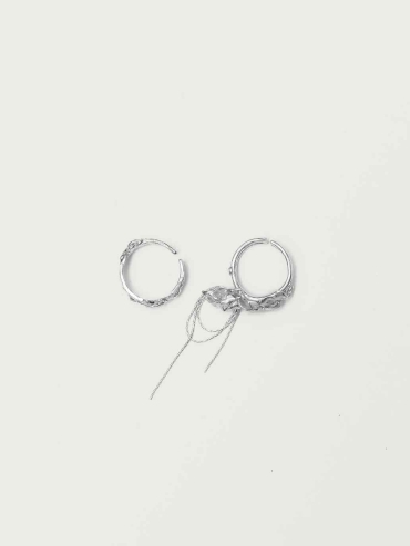 Silver Leaf and Flower Ring-Leaf