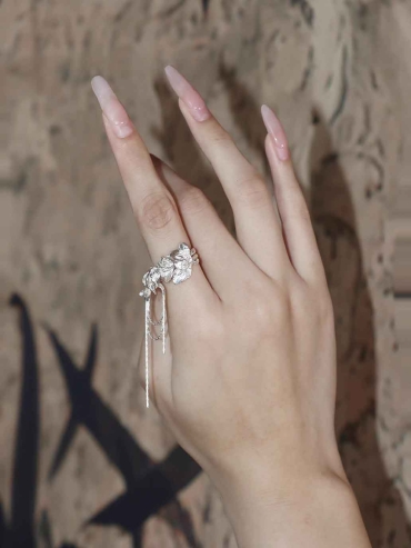Silver Leaf and Flower Ring-Flower