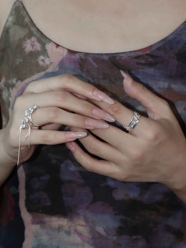 Silver Leaf and Flower Ring-Flower