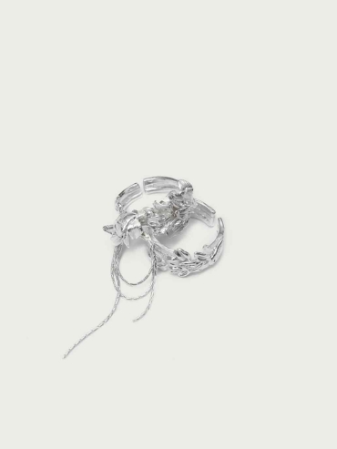 Silver Leaf and Flower Ring-Flower