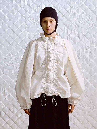 White Gathering Zip Sport Loose Jacket