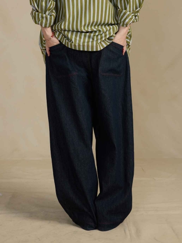Navy Relaxed-fit Denim Pants