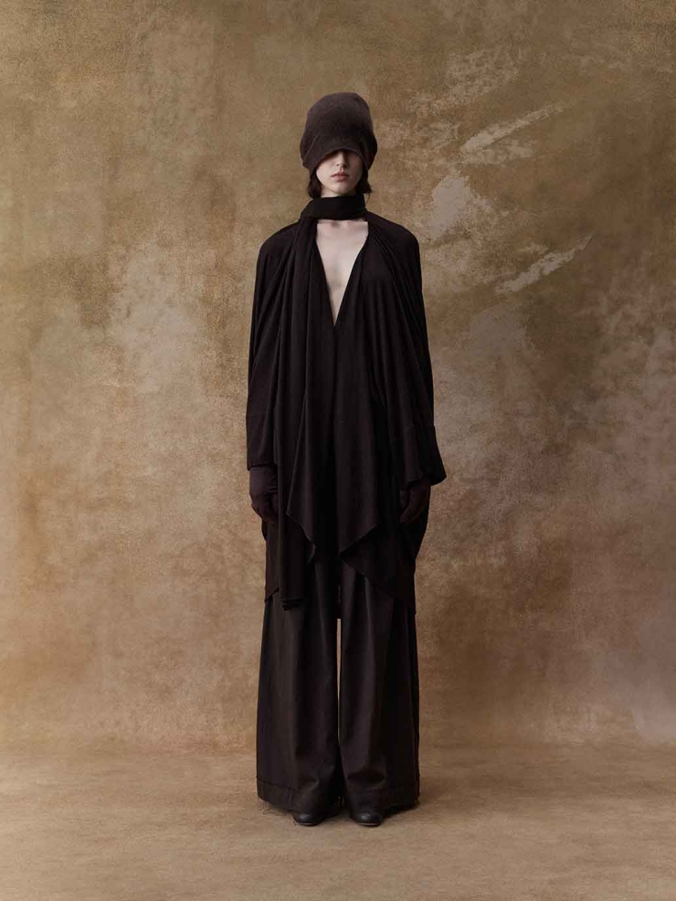 Brown Draped Knit Cardigan