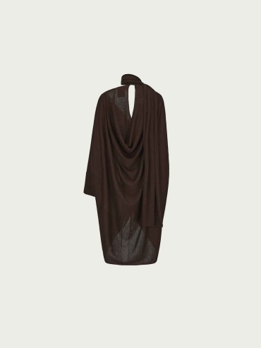 Brown Draped Knit Cardigan