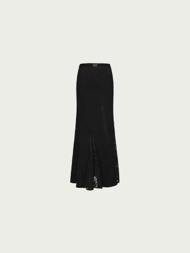 Black Lace-Panel Maxi Skirt