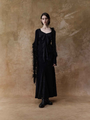 Black Lace-Panel Maxi Skirt