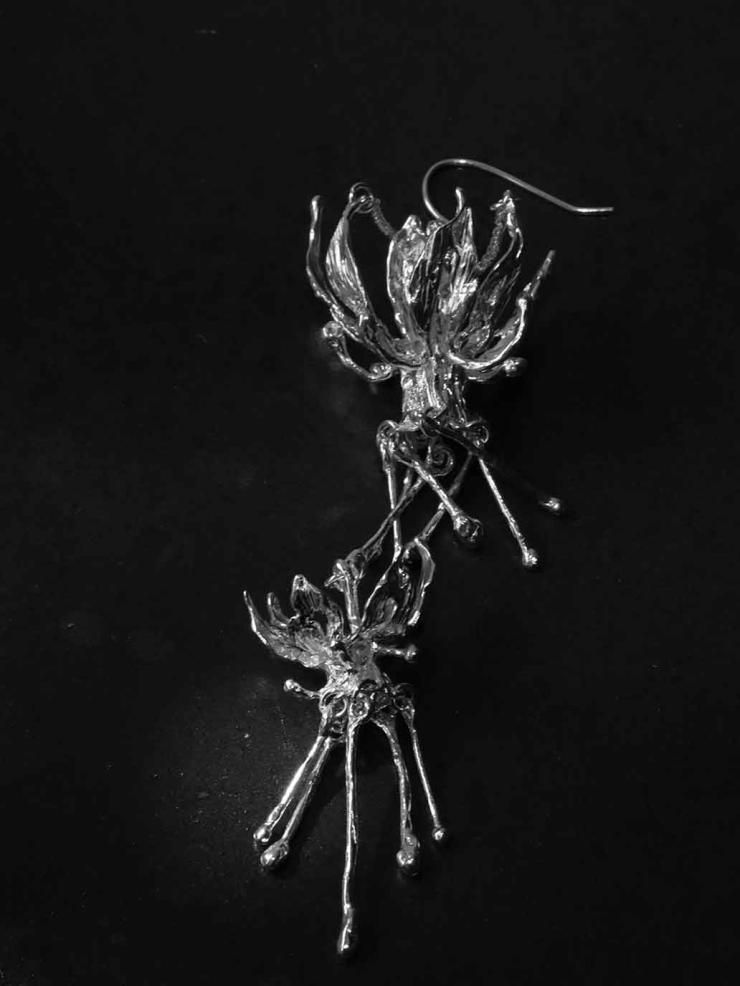 Silver Lotus Rain Hook Earring-Single