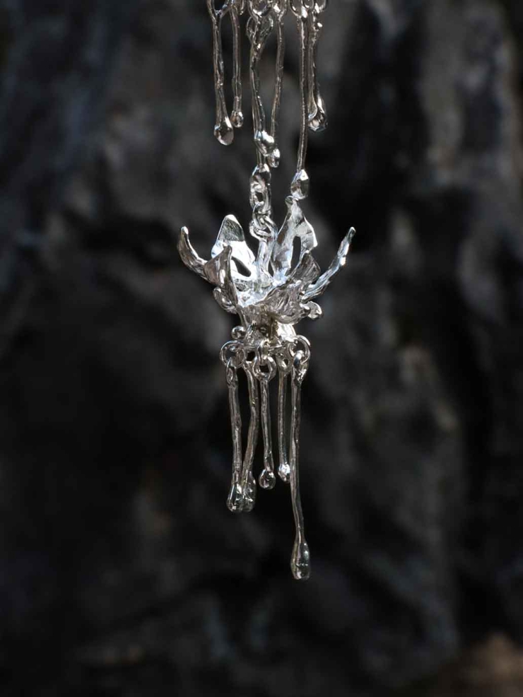 Silver Lotus Rain Hook Earring-Single