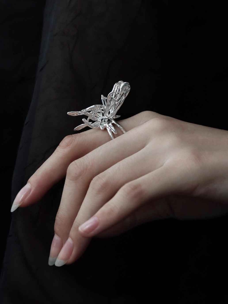 Silver Dancing Butterfly Ring