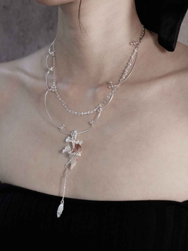 Silver Iris & Red Shadow Necklace